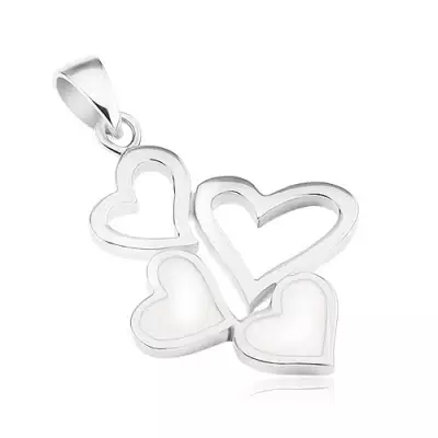 925 ezüst medál, két szív kontúr és két szívecske fehér fénymázzal
