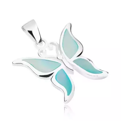 925 ezüst medál, pillangó kék gyöngyházfénnyel fedett szárnyakkal