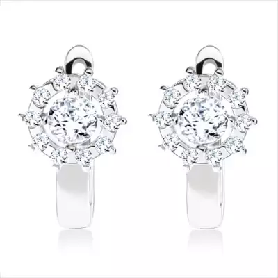 Fülbevaló 925 ezüstből, ródiumozott, nap körvonal, átlátszó cirkóniák