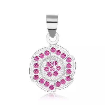 Medál 925 ezüstből, lekerekített hatszög, rózsaszín cirkóniák, ródiumozott felület