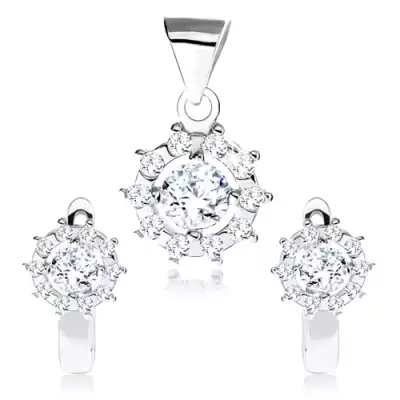 925 ezüst szett fülbevalóból és medálból, csillogó cirkóniás napocska