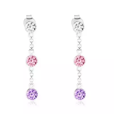 Fülbevaló 925 ezüstből, színes cirkóniák foglalatokban, lánc