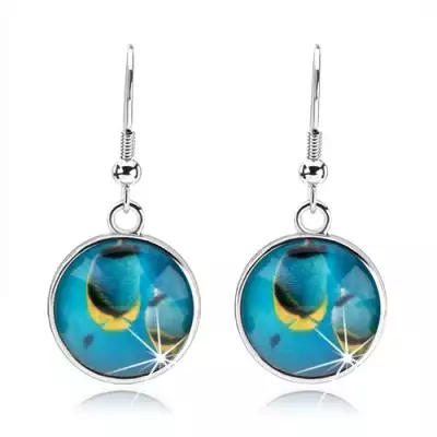 Kaboson fülbevaló, kidomborodó fénymáz, kék halacskák a tengerben