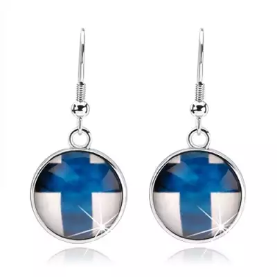 Kaboson fülbevaló, ezüst árnyalat, kidomborodó átlátszó fénymáz, finn zászló