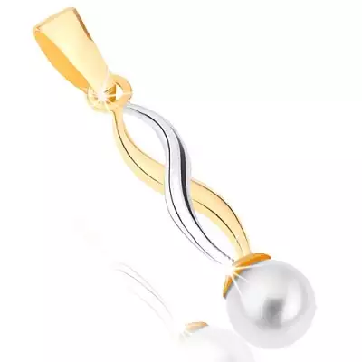 375 arany medál - fényes kétszínű hullám, fehér gyöngy