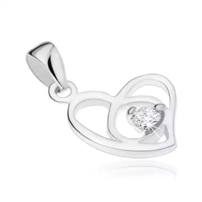 Medál 925 ezüstből, aszimmetrikus szív kontúr, átlátszó cirkónia