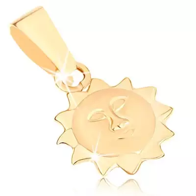 9K sárga arany medál - nap matt arccal és fényes sugarakkal