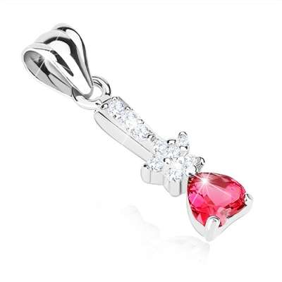 Medál, 925 ezüst, fordított cirkóniás szív, csillag