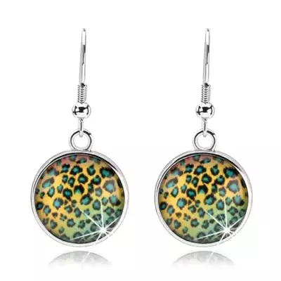 Kaboson fülbevaló, kidomborodó üveg, színes minta - leopárd foltok