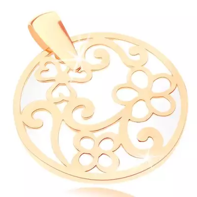 Medál 9K sárga aranyból - kör kontúr mintákkal, gyöngyházfényű alap