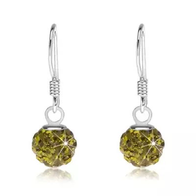 Golyós fülbevaló 925 ezüstből, Preciosa kristályok zöld színben, 6 mm