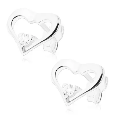 Bedugós fülbevaló 925 ezüstből, fényes szív kontúr átlátszó cirkóniával