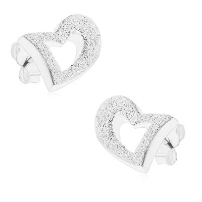 Fülbevaló 925 ezüstből, egyenetlen szív kontúr, szemcsés felület