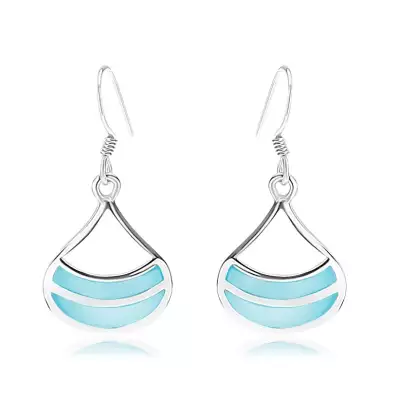 Fülbevaló 925 ezüstből, ródiumozott, szélesebb könnycsepp körvonal, kék gyöngyházfény