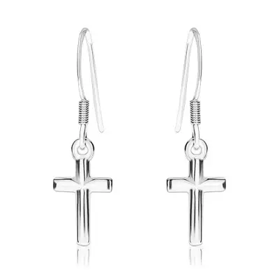 Fülbevaló 925 ezüstből, fényes latin kereszt afrikai horgon