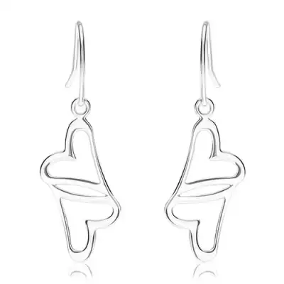 Fülbevaló 925 ezüstből, összekapcsolt szív körvonalak, afrikai horog
