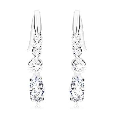 925 ezüst fülbevaló, karika és magszem - átlátszó cirkóniák, afrikai horog