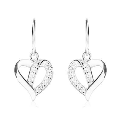 925 ezüst fülbevaló, aszimmetrikus szív kontúr cirkóniákkal díszítve