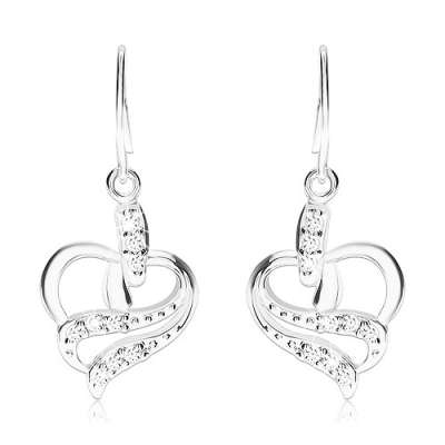 Fülbevaló 925 ezüstből, szív körvonallal hullámos vonalakkal, átlátszó cirkóniák