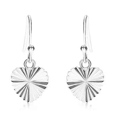 925 ezüst fülbevaló, csillogó szívecske sugaras bemetszésekkel