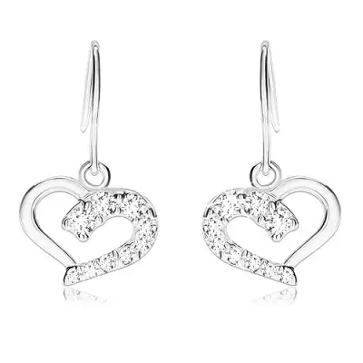 925 ezüst fülbevaló, szív kontúr átlátszó cirkóniás féllel