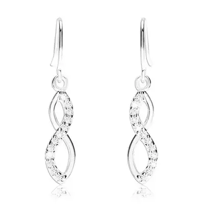 Fülbevaló 925 ezüstből, két összekapcsolt hullám - sima és cirkóniás