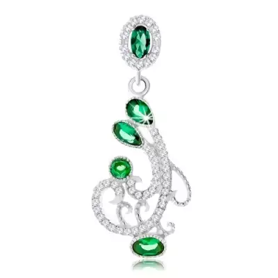 925 ezüst medál, minta átlátszó és zöld cirkóniákkal díszítve