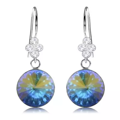 Fülbevaló, 925 ezüst, Swarovski kristály - arany és kék fények, 11 mm