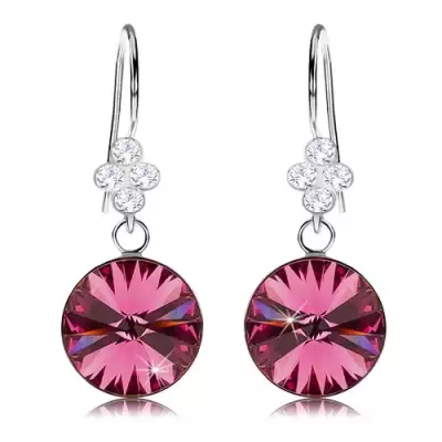 Fülbevaló 925 ezüstből, csiszolt Swarovski kristály rózsaszín színben, 11 mm