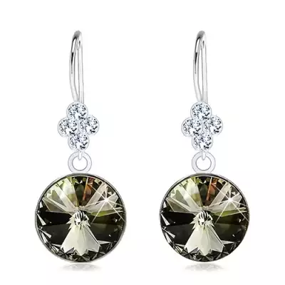 Fülbevaló, 925 ezüst, zöld csillogó Swarovski kristály, átlátszó levél, 11 mm