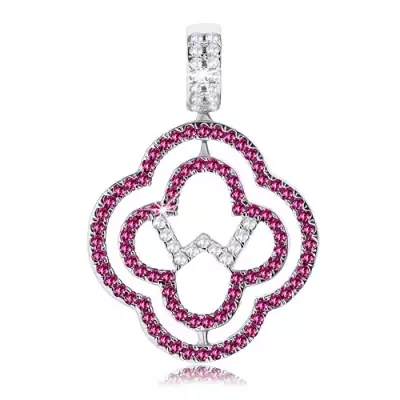 Medál 925 ezüstből, két virág körvonal, rózsaszín és átlátszó cirkóniák