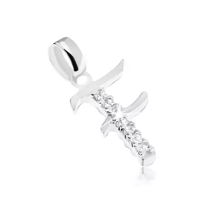 925 ezüst medál, fényes F betű, függőleges cirkóniás vonal