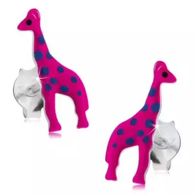 Fülbevaló 925 ezüstből, neonrózsaszín zsiráf kék pontokkal, fénymáz