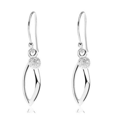 925 ezüst fülbevaló, fényes búzaszem körvonal, csillogó golyó, horogzár