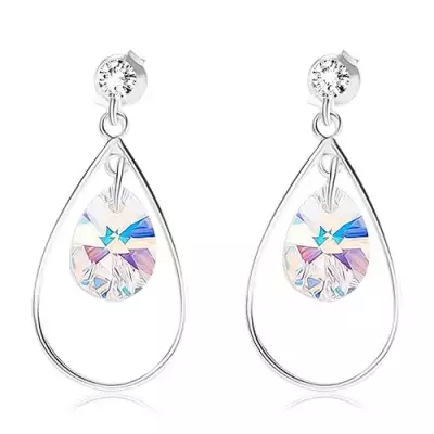 925 ezüst fülbevaló, világos sárga könnycsepp alakú Swarovski kristály