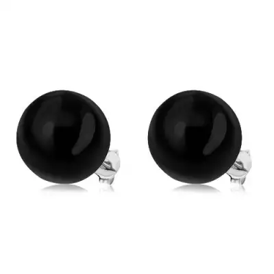 925 ezüst fülbevaló, fényes, fekete színű gyöngy, 14 mm, stekker