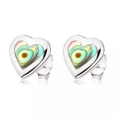 Bedugós fülbevaló, 925 ezüst, szimmetrikus szív Paua kagylóval