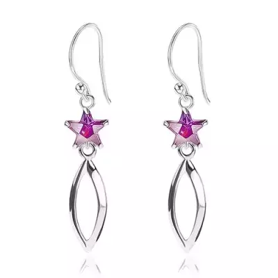 925 ezüst fülbevaló, lila cirkóniás csillag, fényes szemecske körvonal