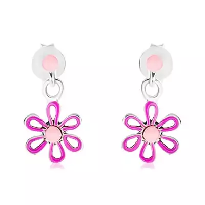 925 ezüst fülbevaló, lila-rózsaszín virág fénymázzal, beszúró