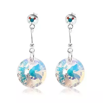 925 ezüst fülbevaló, kerek világossárga Swarovski kristály, színes fény