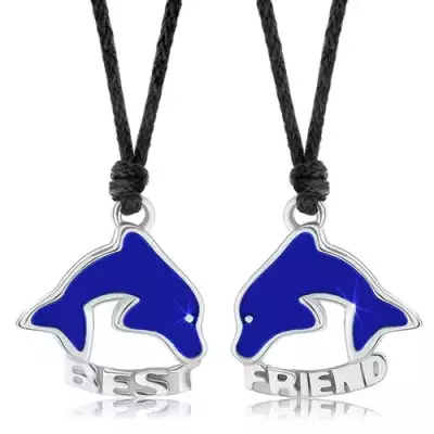 Két nyaklánc barátok részére, kék színű delfinek, BEST FRIEND