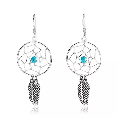 925 ezüst függő fülbevaló, világoskék gyöngy, álomfogó, 20 mm