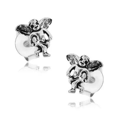 Beszúrós kapcsolás 925 ezüstből, kis angyal fekete patinált díszítéssel