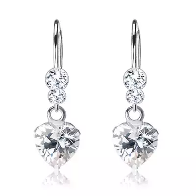 925 ezüst fülbevaló, átlátszó cirkóniás szív és kerek Swarovski kristály