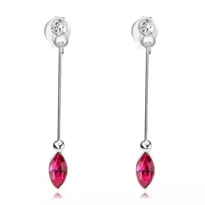 Függő fülbevaló, 925 ezüst, kerek átlátszó és rózsaszín szemecske alakú Swarovski kristály