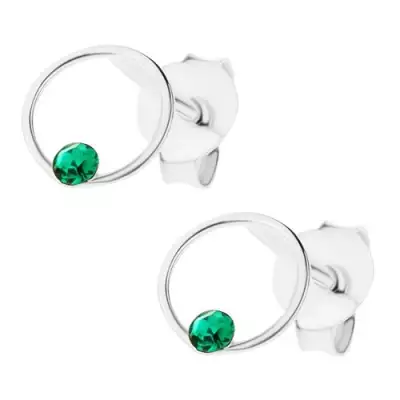 925 ezüst fülbevaló, sötétzöld Swarovski kristály, vékony karika