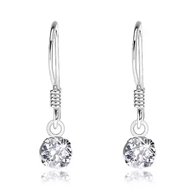 Fülbevaló 925 ezüstből, kerek csillogó átlátszó cirkónia a foglalatban, 4 mm