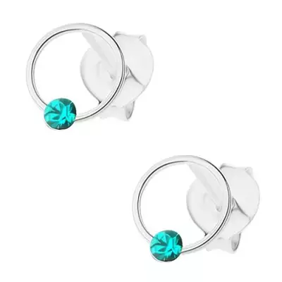 Fülbevaló 925 ezüstből, vékony karika, kristály türkiz színben