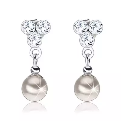 Fülbevaló, 925 ezüst, tiszta Preciosa kristályok, szintetikus gyöngy, fülbevaló, stekkerzár