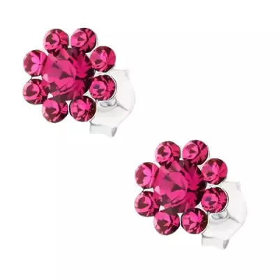 925 ezüst fülbevaló, csillogó virág rózsaszín Preciosa kristályokkal, beszúrós